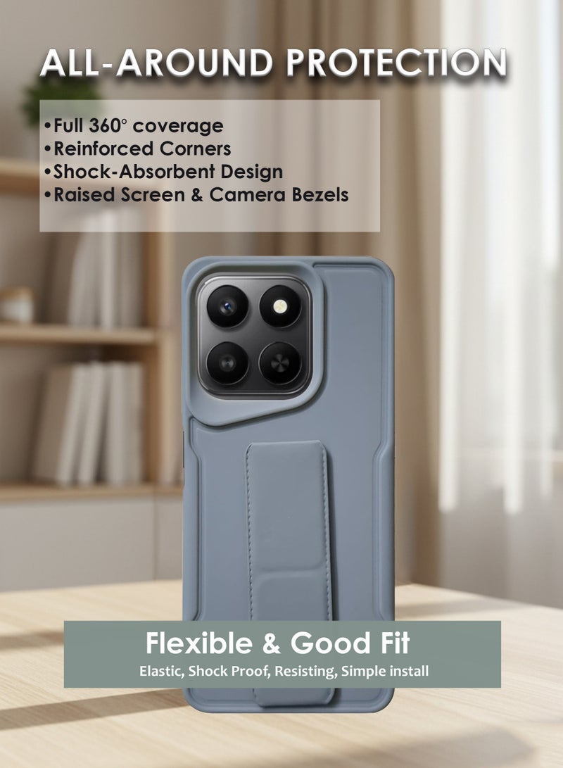 Honor X7d Hand Grip Case Cover - Magnetic Hand Grip Holder & Kickstand Case For Honor X7d - Strong Grip for Magnetic Car Holder, Stylish Silicone Case & Functional, Ultimate Convenience & Hands-Free Viewing - Grey - Image 4